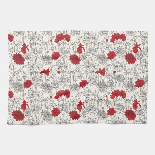 Linge De Cuisine Poppies rouges (Horizontal)