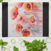 Linge De Cuisine Poppies rouges dans une aquarelle de champ (Plié)