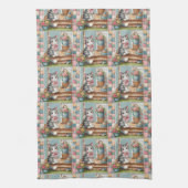 Linge De Cuisine Porch Kitty Floral Patchwork Scene (Vertical)