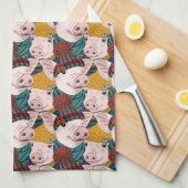 Linge De Cuisine Porcs avec le motif de casquettes (Quart Plié)