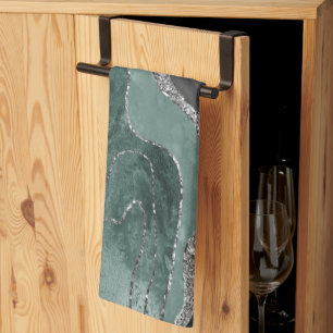 Linge De Cuisine Porte en marbre noir foncé Glam en argent #1