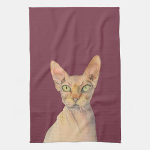 Linge De Cuisine Portrait d'aquarelle de chat de Sphynx