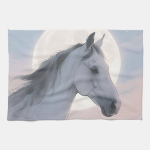 Linge De Cuisine Portrait de cheval blanc au clair de lune
