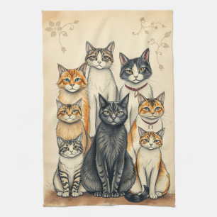 Linge De Cuisine Portrait de famille de chats d'inspiration vintage