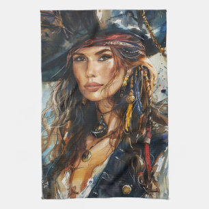 Linge De Cuisine Portrait de femme pirate à l'aquarelle