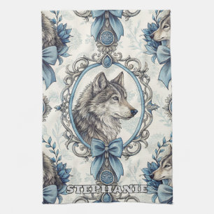 Linge De Cuisine Portrait de loup d'hiver en cadre bleu et gris ora