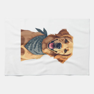 Linge De Cuisine Portrait vintage de Golden Retriever avec Ba color