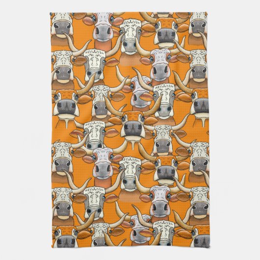 Linge De Cuisine Portraits Whimsical Longhorn Cattle (Vertical)