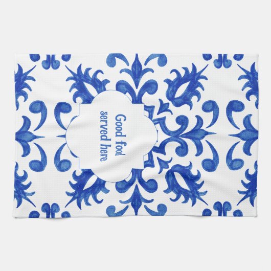 Linge De Cuisine Portuguese Blue Tile central round medallion (Horizontal)