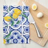 Linge De Cuisine Portuguese tiles,lemons,fruits,summer art  (Quart Plié)