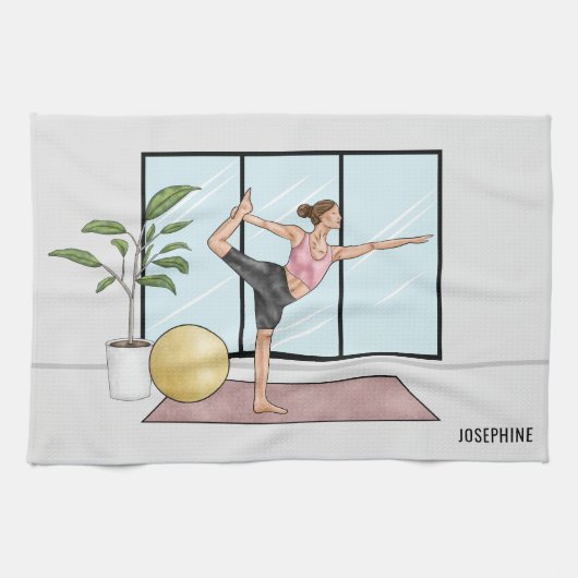 Linge De Cuisine Pose du danseur Yoga Natarajasana Nom personnalisé (Horizontal)