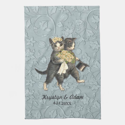 Linge De Cuisine Posh Cats Mariage bleu (Vertical)