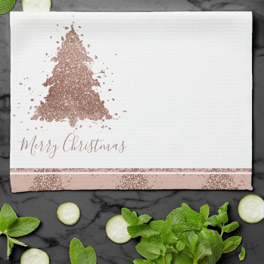 Linge De Cuisine Posh Joyeux Noël | Glam Rose Gold Blush Tree