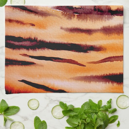 Linge De Cuisine Poster de animal de tigre noir orange (Plié)