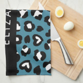 Linge De Cuisine Poster de animal, Léopard Bleu, Coeurs, Votre Nom (Quart Plié)