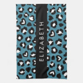 Linge De Cuisine Poster de animal, Léopard Bleu, Coeurs, Votre Nom (Vertical)