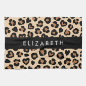 Linge De Cuisine Poster de animal, Léopard Brown, Coeurs, Votre Nom (Horizontal)