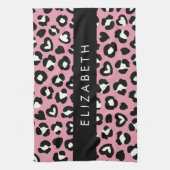 Linge De Cuisine Poster de animal, Léopard Rose, Coeurs, Votre Nom (Vertical)