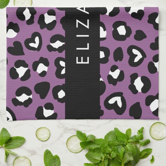 Linge De Cuisine Poster de animal, Léopard Violet, Coeurs, Votre No (Plié)