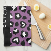 Linge De Cuisine Poster de animal, Léopard Violet, Coeurs, Votre No (Quart Plié)