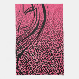 Linge De Cuisine Poster de animal rose de léopard de la fille de