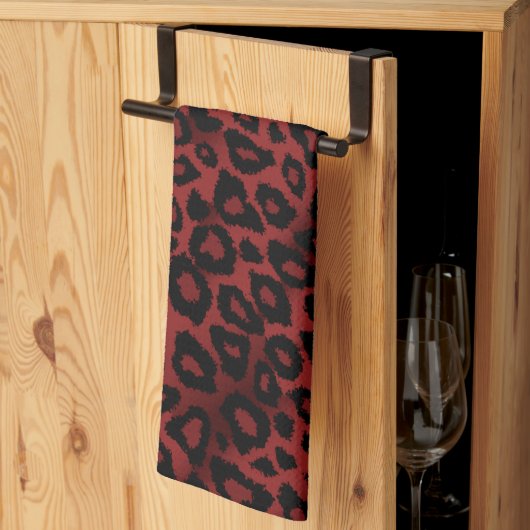 Linge De Cuisine Poster de animal Safari Dark Red Leopard (Pliage en tiers)