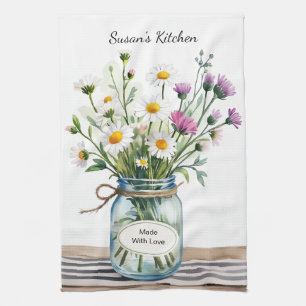 Linge De Cuisine Pot Mason Jar de fleurs sauvages