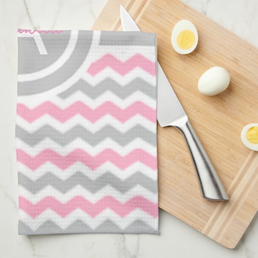 Linge De Cuisine Pot rose Gris Poka Chevron (Quart Plié)