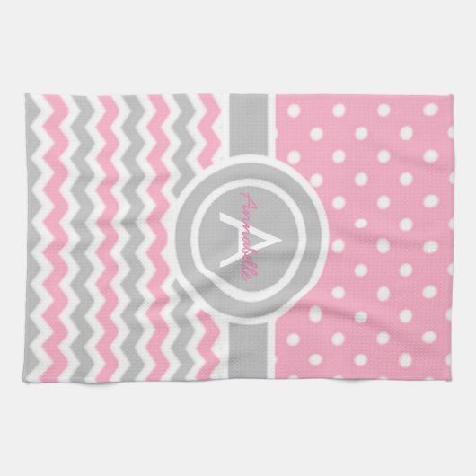 Linge De Cuisine Pot rose Gris Poka Chevron (Horizontal)