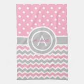 Linge De Cuisine Pot rose Gris Poka Chevron (Vertical)