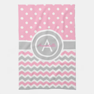 Linge De Cuisine Pot rose Gris Poka Chevron