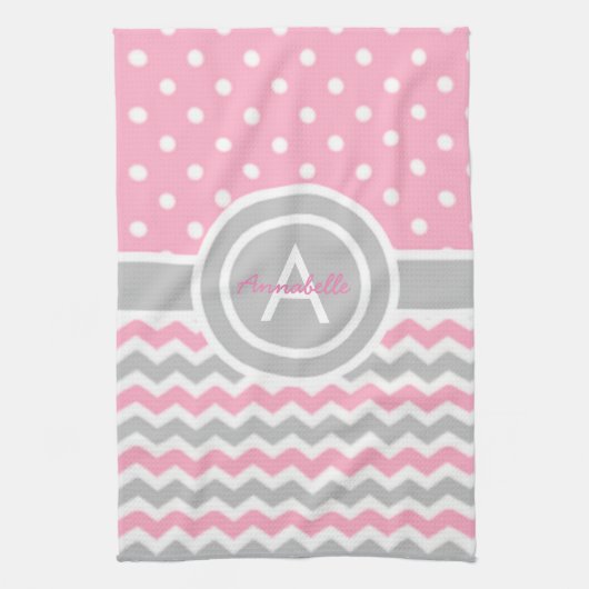 Linge De Cuisine Pot rose Gris Poka Chevron (Vertical)
