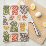 Linge De Cuisine Pots et tasses de café Floral<br><div class="desc">Un style moderne rétro du milieu du siècle,  motif de pots à café fleuris et de silhouettes de tasse. Inspiré par le design scandinave vintage. Les couleurs comprennent l'olive,  la terre cuite,  l'or et le marron. Art original,  dessiné à la main par Carey Copeland.</div>