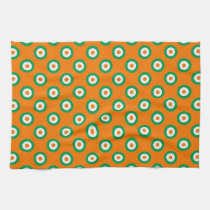 Linge De Cuisine Pots vert/blanc/orange gais sur orange