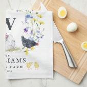 Linge De Cuisine Poulet de Ferme Rustique | Nom de Famille Monogram (Quart Plié)