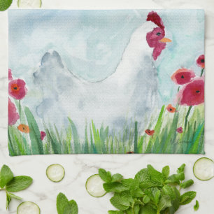 Linge De Cuisine Poulet et fleurs de la ferme
