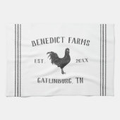 Linge De Cuisine Poulet rustique gris et blanc Nom de la ferme pers (Horizontal)
