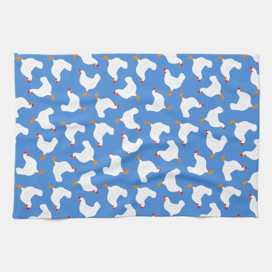 Linge De Cuisine Poulets blancs sur bleu (Horizontal)