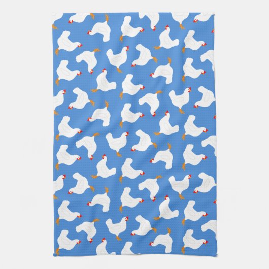 Linge De Cuisine Poulets blancs sur bleu (Vertical)