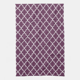 Linge De Cuisine Poupée d'aubergine pourpre et blanc Quatrefoil mar