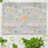 Linge De Cuisine Prairie colorée sur gris (Plié)