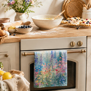 Linge De Cuisine Prairie de fleurs sauvages aux aquarelles pastel
