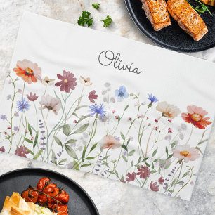 Linge De Cuisine Prairie de fleurs sauvages colorée à l'aquarelle a