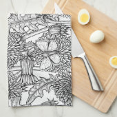 Linge De Cuisine Pré Dandelion en noir et blanc (Quart Plié)