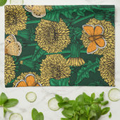 Linge De Cuisine Pré de Dandelion sur vert foncé (Plié)