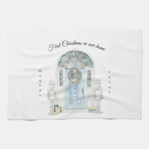 Linge De Cuisine Premier Noël dans notre maison porte bleue aquarel