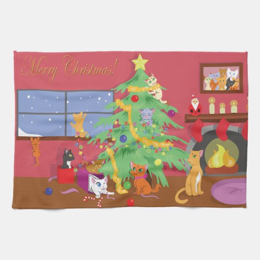 Linge De Cuisine Premier Noël des chatons (Horizontal)