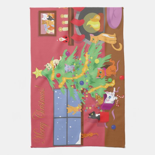 Linge De Cuisine Premier Noël des chatons (Vertical)