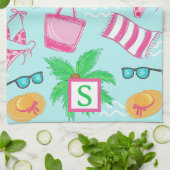 Linge De Cuisine Preppy Beach Palm Tree Monogram Blue (Plié)