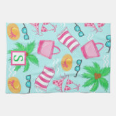 Linge De Cuisine Preppy Beach Palm Tree Monogram Blue (Horizontal)